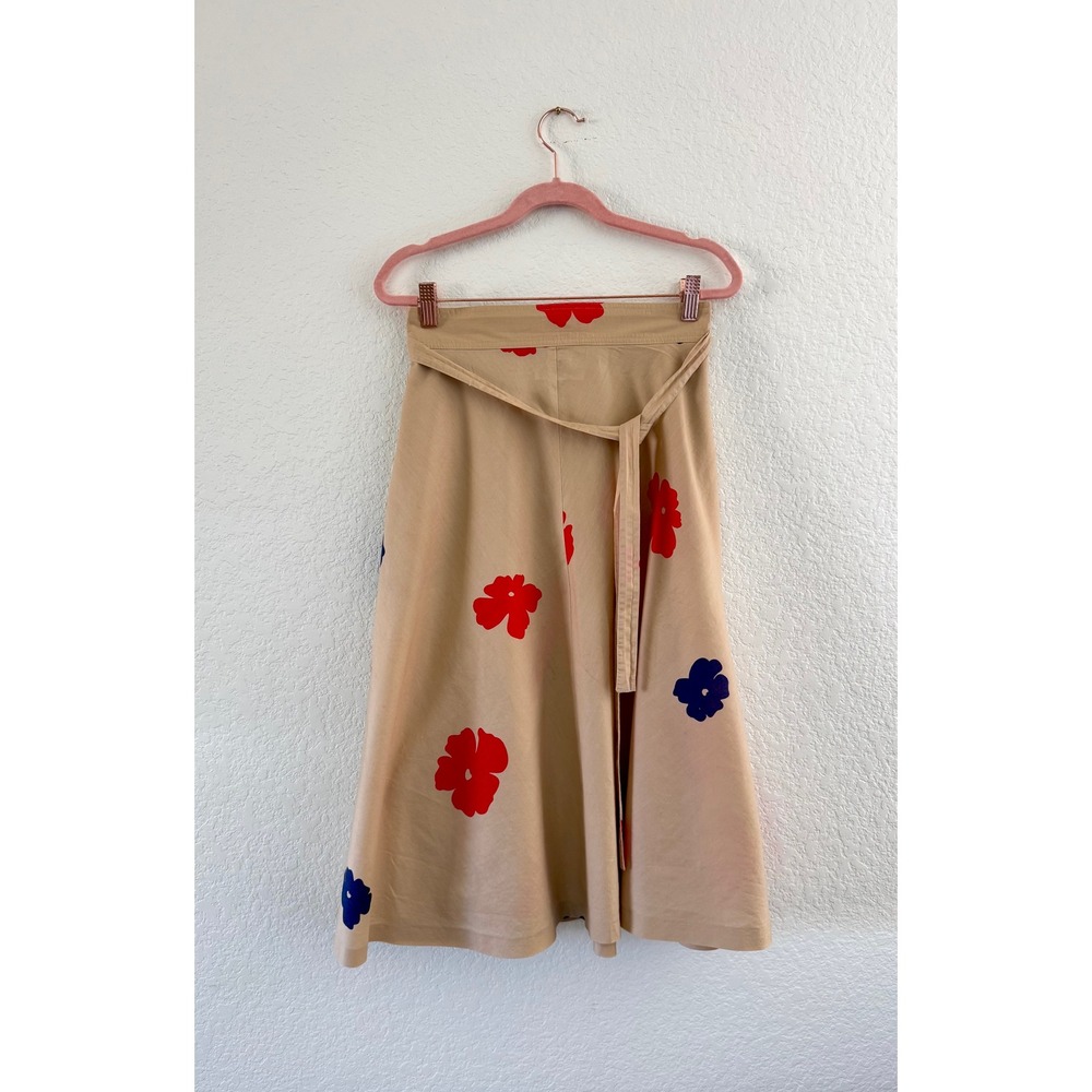 Rare Vintage Women's Beige Floral Midi Skirt Size S Tie Waist